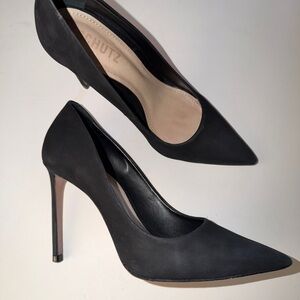 Schutz Black Pointed Toe Stiletto Pumps Size 6B Leather Heels